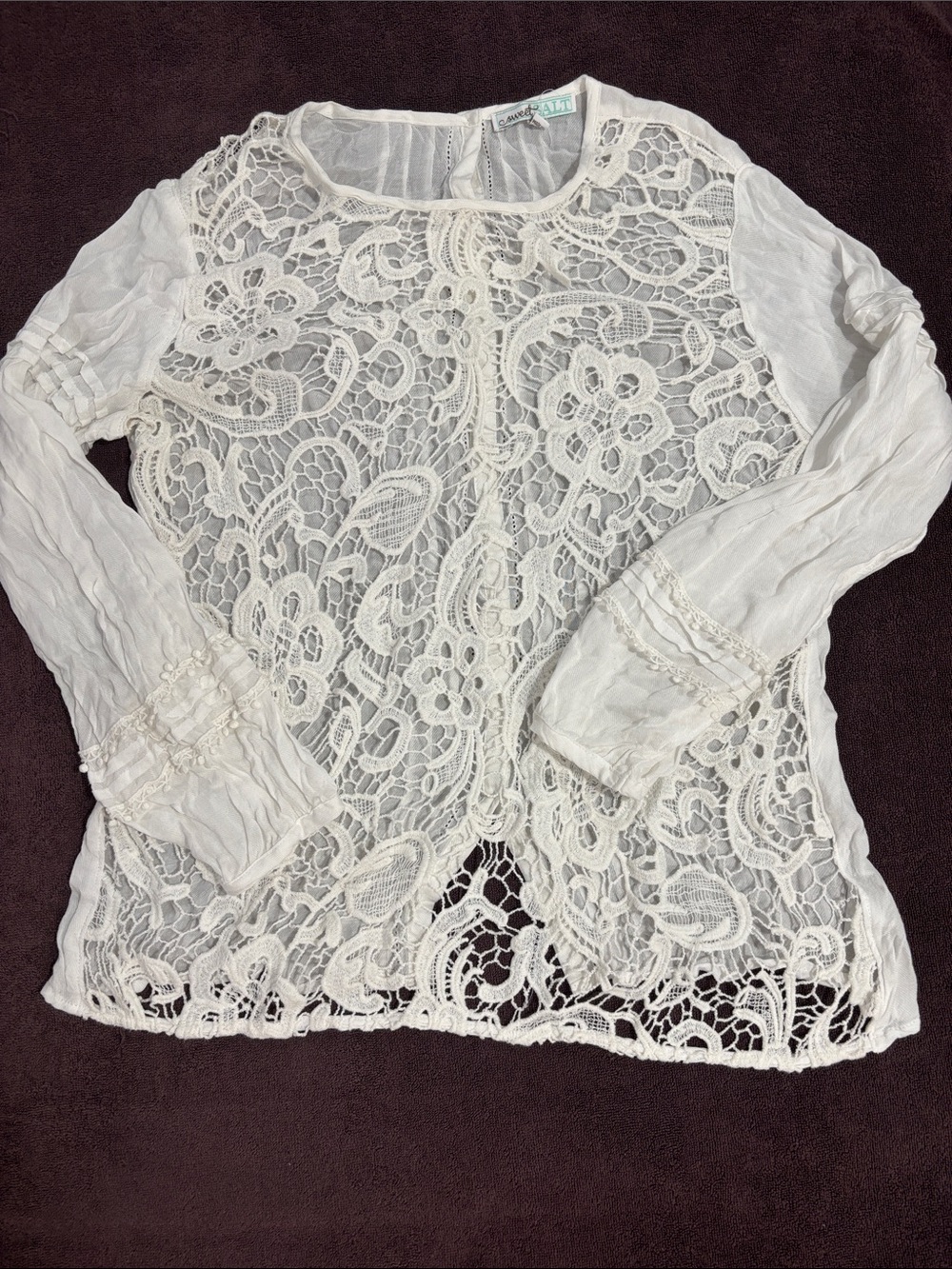 Women's Lace Crochet Long Sleeve Blouse in Cream